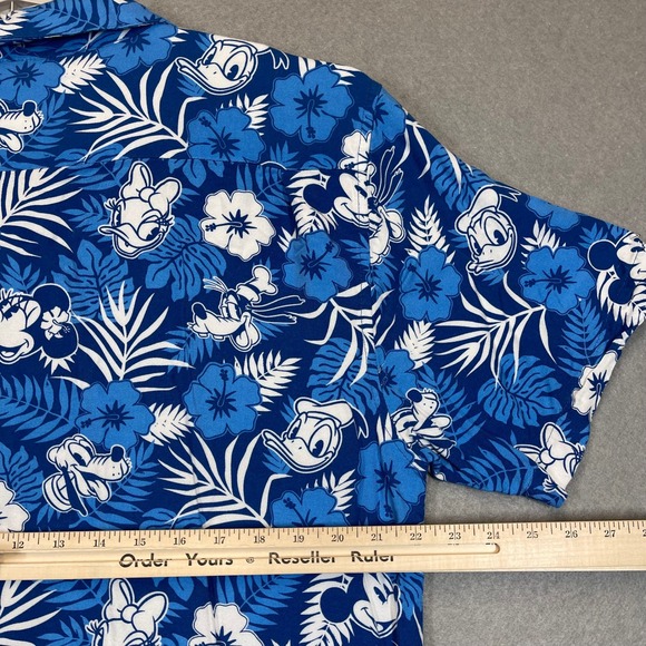 Disney Shirt Men Large Blue Aloha Hawaiian Tropical Hibiscus Flowers Mickey - Picture 11 of 12